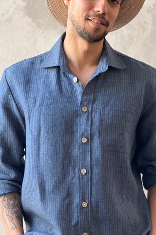 John linen shirt, denim stripe