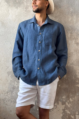 John linen shirt, denim stripe