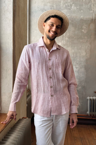 John linen shirt, pink stripe