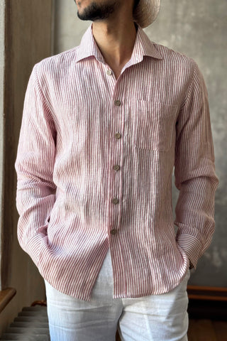 John linen shirt, pink stripe