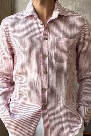John linen shirt, pink stripe