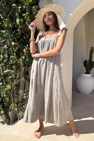 Lauretta pellavamekko, taupe