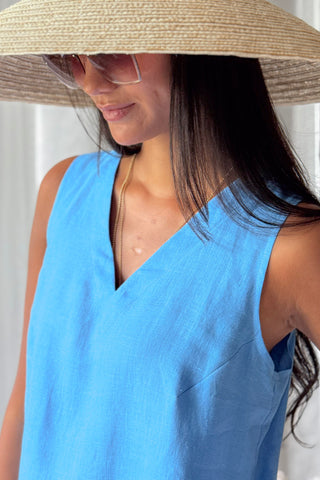 Less is More v-neck pellavamekko, heavenly blue