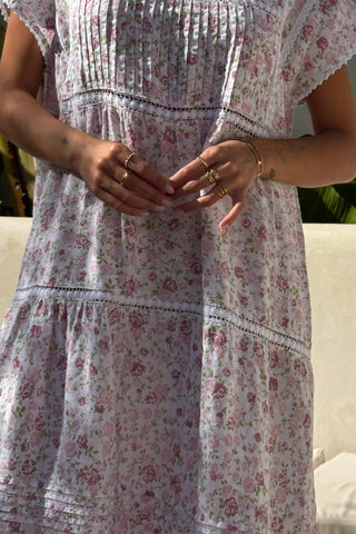 Lilia linen dress, floral pink 