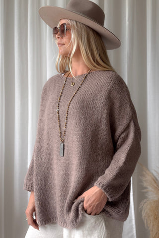 Lise boat neck alpaca blend jumper, taupe