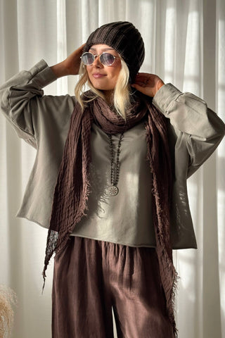 Love and Peace long sleeve T-shirt, taupe