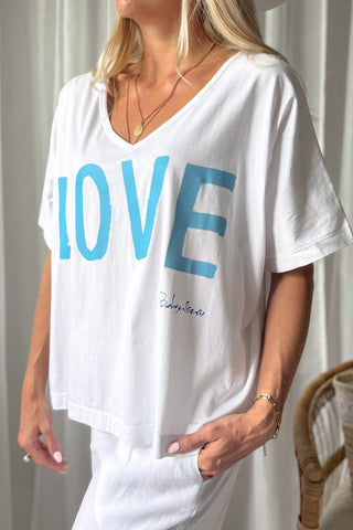 Love t-paita, valkoinen-vaaleansininen