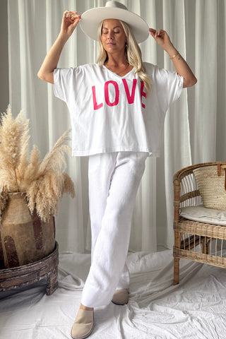 Love t-paita, valkoinen-pinkki