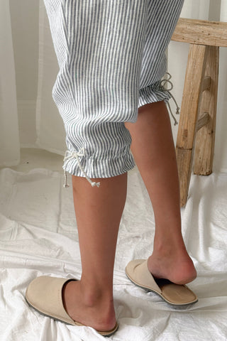 Mameluk linen capris, blue stripe