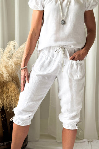 Mameluk linen capris, white