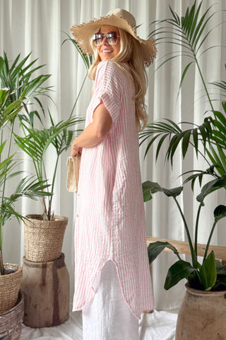 Marevia shirt dress, light pink stripe