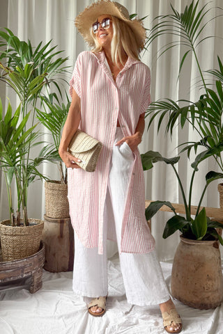 Marevia shirt dress, light pink stripe