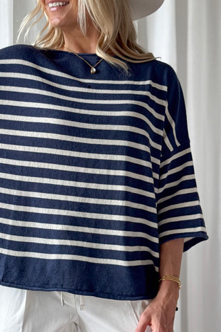 Marine neule , navy / valkoinen raita