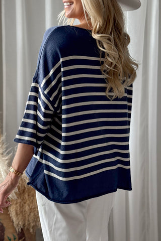 Marine neule , navy / valkoinen raita