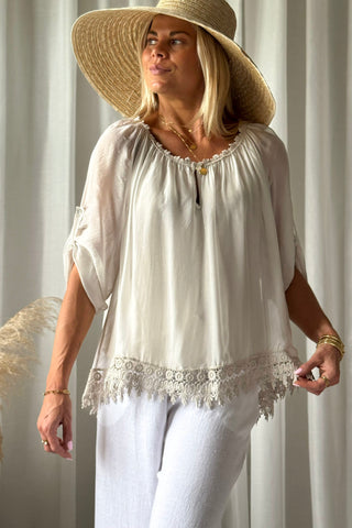 Marlana silk-viscose blouse, beige