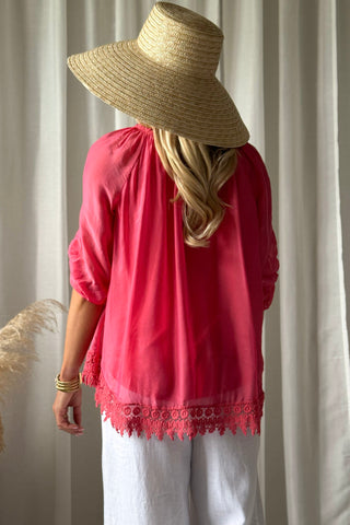 Marlana silk-viscose blouse, coral