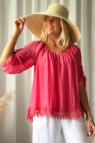 Marlana silk-viscose blouse, coral