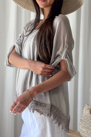 Marlana silkkiviskoosipusero, taupe