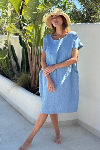 Marley linen dress, denim blue