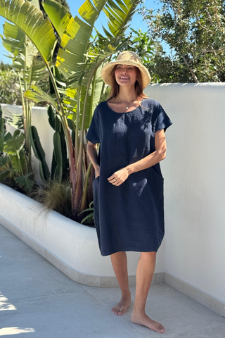 Marley linen dress, navy
