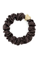 Gold heart silk scrunchie, mocha
