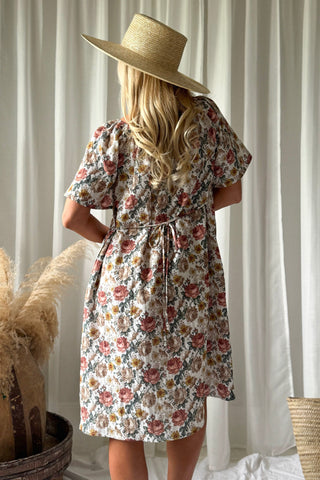 Moraira puuvillamekko midi, off white cottage floral