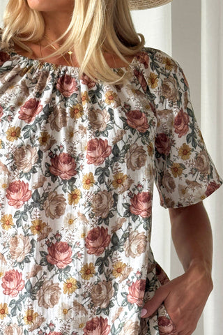Moraira puuvillamekko midi, off white cottage floral