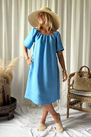 Moraira pellavamekko midi, heavenly blue