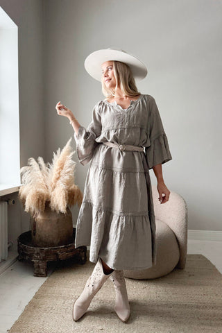 Octavia linen dress, taupe