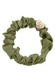 Gold heart silk scrunchie, olive