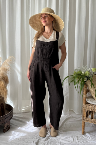 Painter linen jumpsuit, coffee