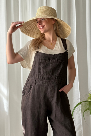 Painter linen jumpsuit, coffee
