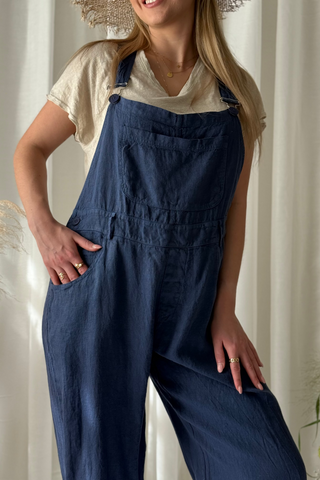 Painter linen jumpsuit, deep blue