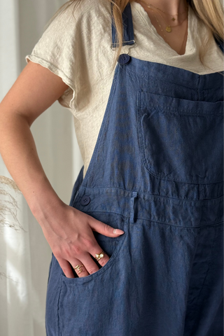 Painter linen jumpsuit, deep blue