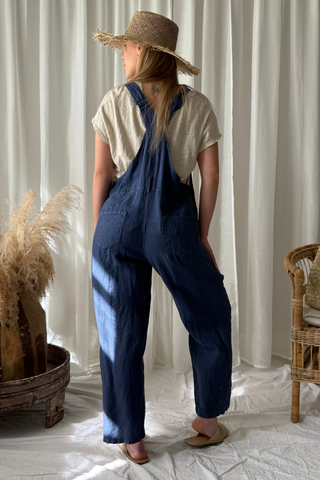 Painter linen jumpsuit, deep blue