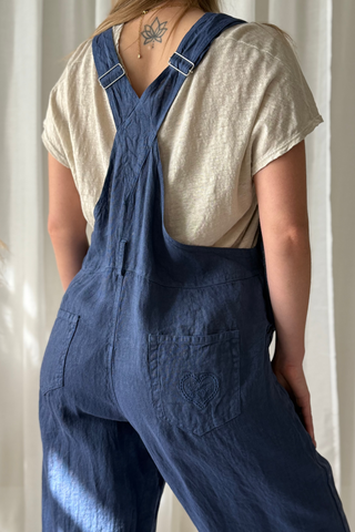Painter linen jumpsuit, deep blue
