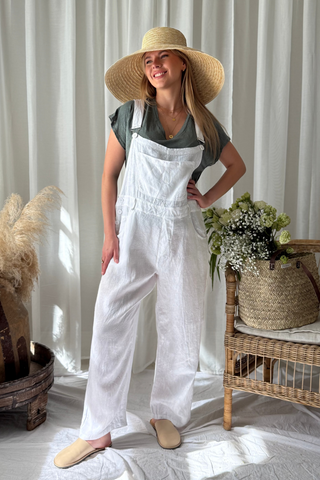 Painter linen jumpsuit, white