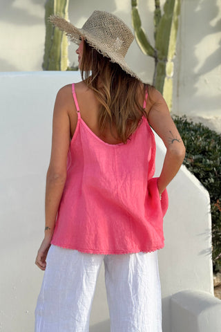 Peony linen top, malibu pink