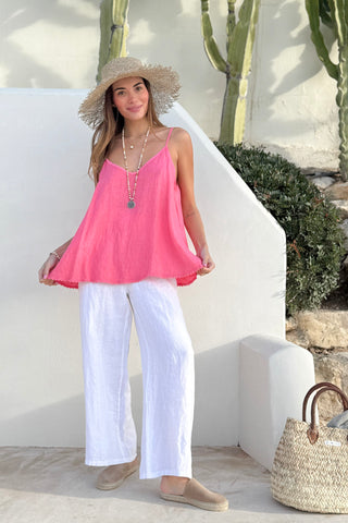 Peony linen top, malibu pink