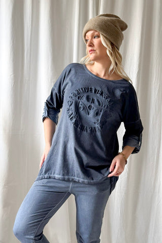 Positive Vibes sweatshirt, denim blue