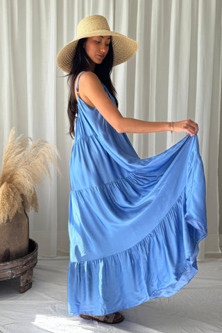 Pure Fantasy satin dress, sky blue