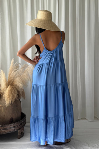 Pure Fantasy satin dress, sky blue