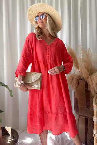 Raelle pellavamekko, poppy red