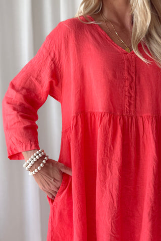 Raelle pellavamekko, poppy red