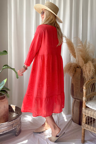 Raelle pellavamekko, poppy red