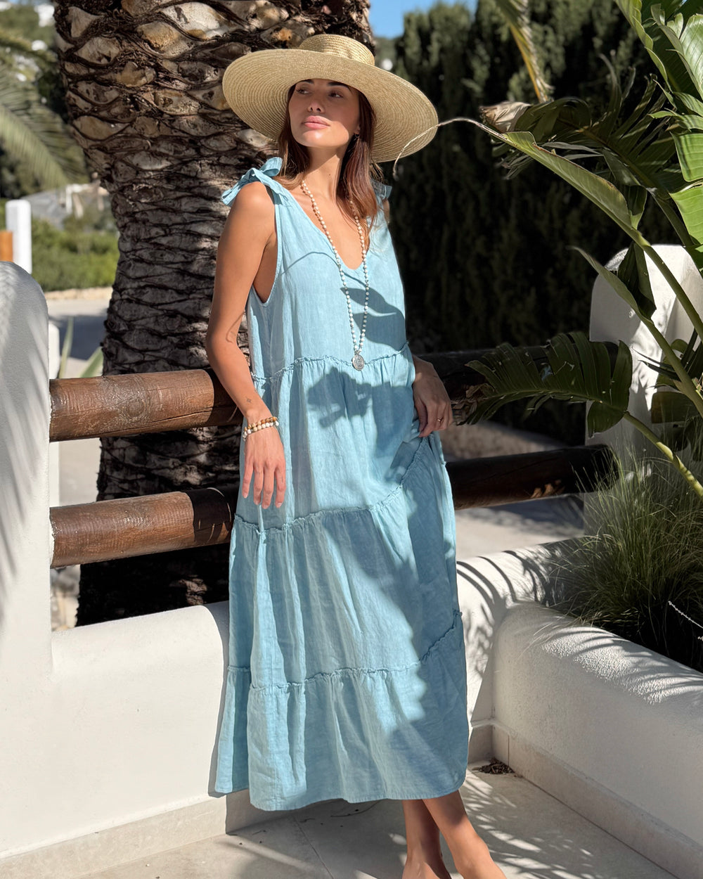 Riviera Romance linen dress, aqua – BYPIAS