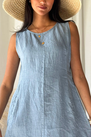 Salma pellavamekko, denim blue