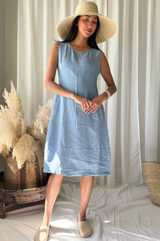 Salma pellavamekko, denim blue