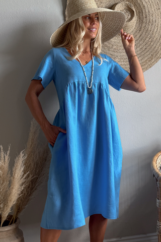 Santorini pellavamekko, heavenly blue