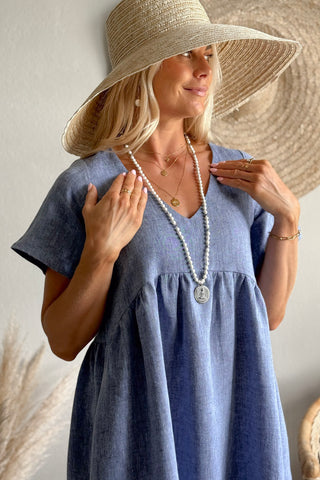 Santorini pellavamekko, denim blue